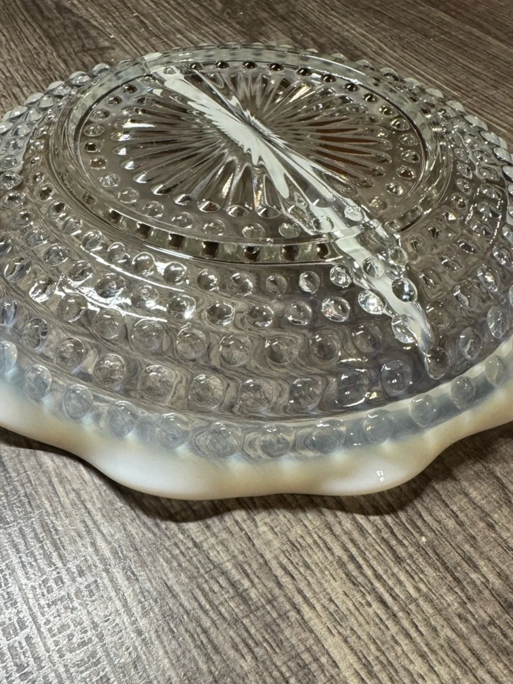 Vintage Anchor Hocking Hobnail Milk Glass Divided Relish Dish